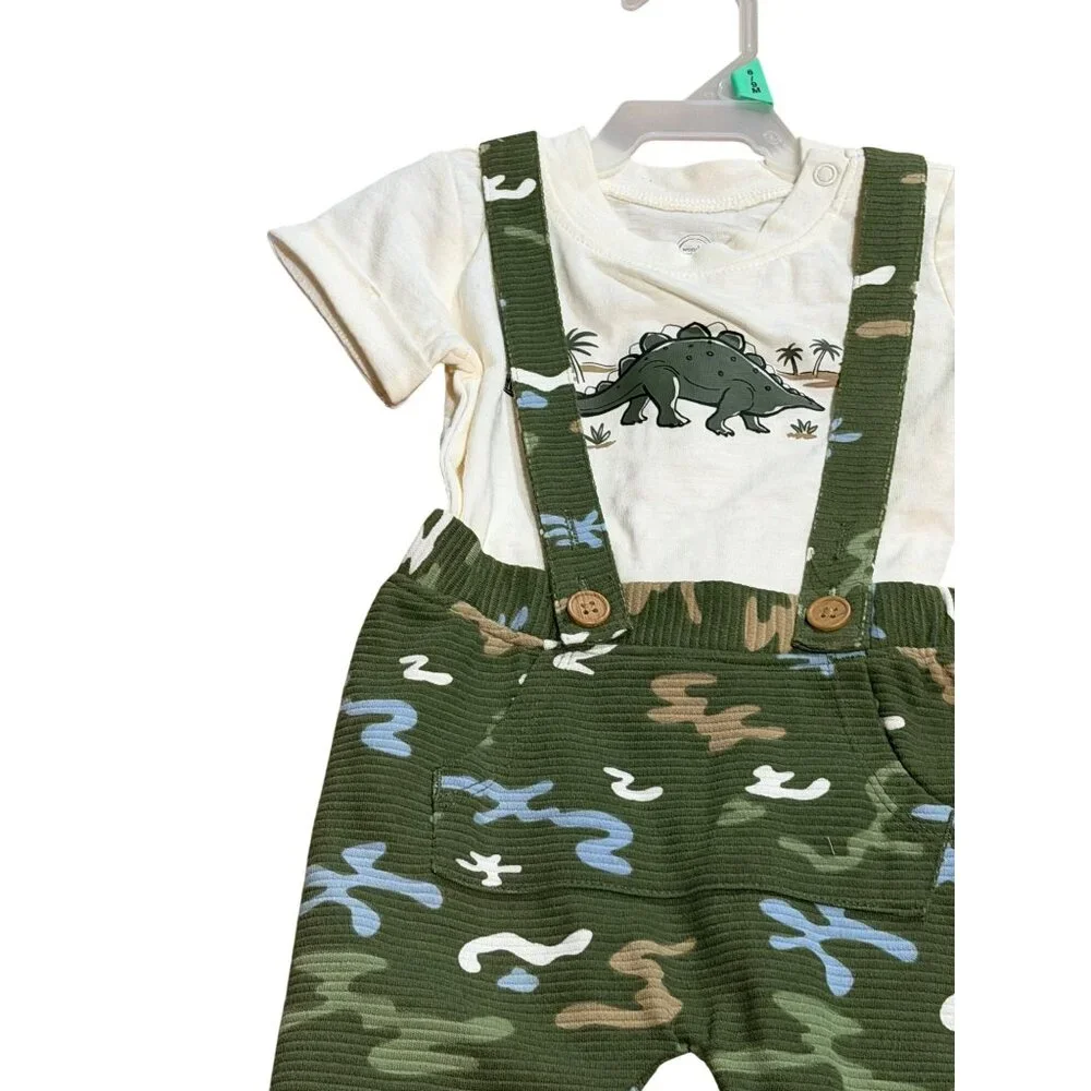 NWT Wonder Nation Baby Boys 6-9M 2-Piece Outfit Set‎ Dinosaur Shirt & Suspenders